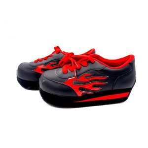 Vtg 90s Volatile Flame Arson Leather Platform Sneakers‎ Sz 11 Shoes Black Red